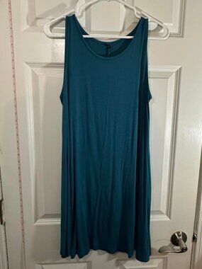 Teal Blue Sleeveless A-Line Tank Dress Tunic Knee Length Size L